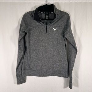 VS Pink Sweater Women's Medium Grey Heathered 1/4 Zip Pullover Mock Neck